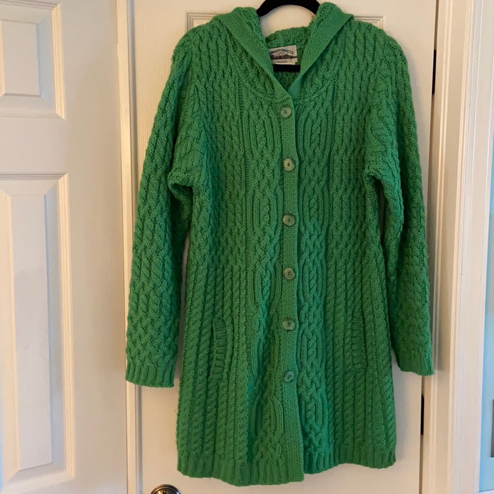 Aran Crafts Merino Long Hooded Cardigan coat